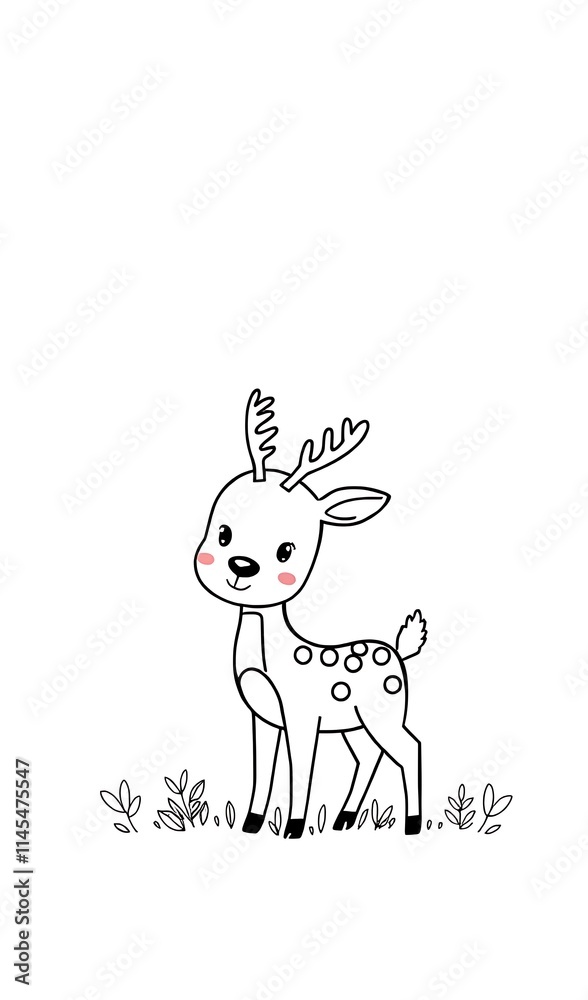 Cute deer vector art on grass simple outlined minimalist design. AI Generated