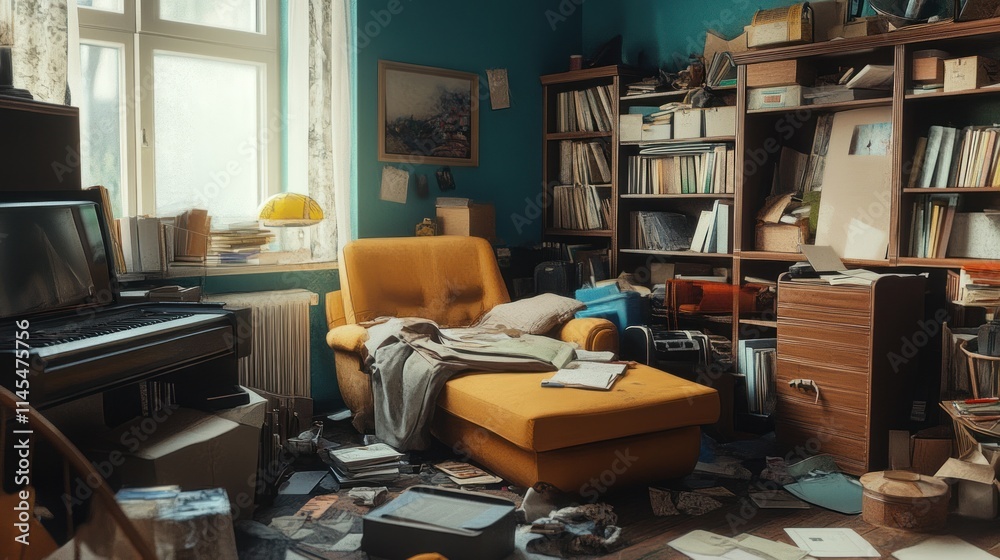 A Messy Room: A Glimpse into Cluttered Living Space A Messy Room: A Glimpse into Cluttered Living Space