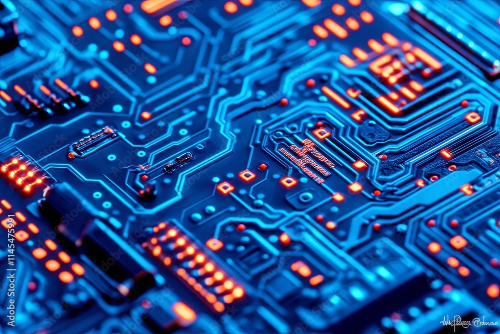 Close-up View of a Circuit Board's Intricate Design