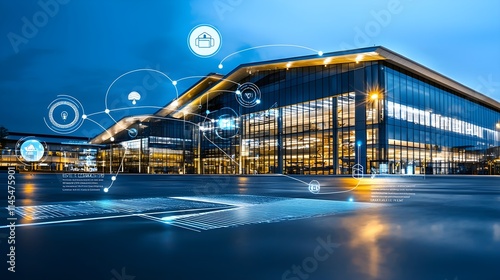 Smart Building, Night, Futuristic Tech - Smart Cities #1145475901