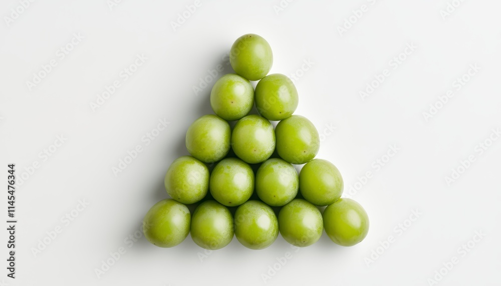 Stacked pyramid of green grapes on a plain white background Stacked pyramid of green grapes on a plain white background
