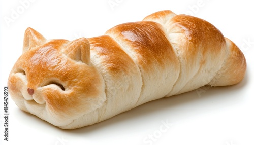 Cute cat-shaped bread loaf on white background