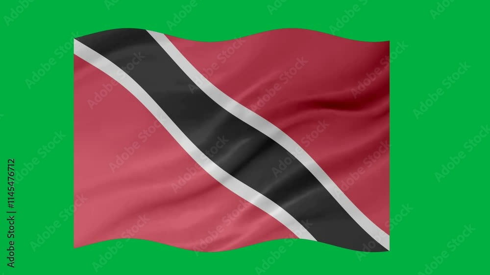Trinidad and Tobago waving flag loop animation with glowing 3d shade isolated on green background Trinidad and Tobago waving flag loop animation with glowing 3d shade isolated on green background