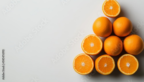 Obraz na płótnie Pyramid of oranges with halves revealing vibrant flesh w salonie