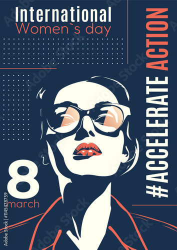AccelerateAction retro poster. Accelerateaction 2025. International Womens Day background. Faceless Womens with hahd. 8 march day. Modern isolated vector flat style