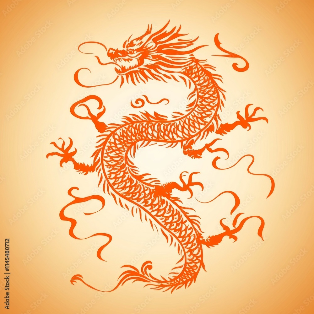 Fiery Orange Chinese Dragon Design Art Illustration Fiery Orange Chinese Dragon Design Art Illustration