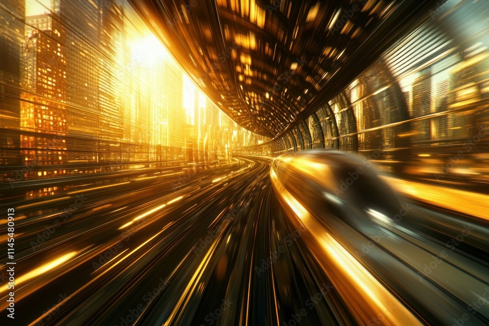 A futuristic high-speed train traveling through a glowing urban landscape. A futuristic high-speed train traveling through a glowing urban landscape.