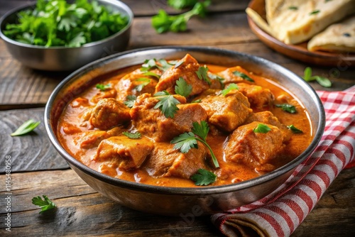 Tender chicken marinated in yogurt, spices, then baked and simmered in a creamy tomato-based sauce.