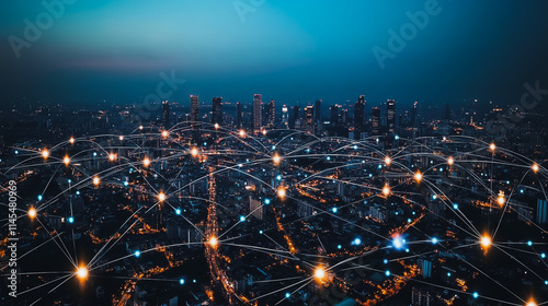 Wallpaper Mural Smart digital Innovation city with connection network reciprocity over the cityscape. of future smart wireless city and social media networking systems that connects business people with in city Torontodigital.ca