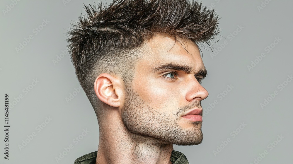 Obraz premium Creating a modern faux hawk hairstyle with voluminous spikes for stylish men in contemporary urban settings a guide to bold hair trends
