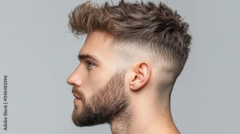 Obraz premium Showcasing trendy undercut hairstyle with sharp lines and natural standard in urban settings hair styling guide contemporary environment side profile view modern aesthetic appeal