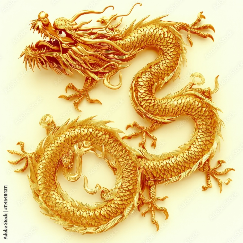 Fototapeta premium Golden Dragon Sculpture A Symbol of Power and Fortune