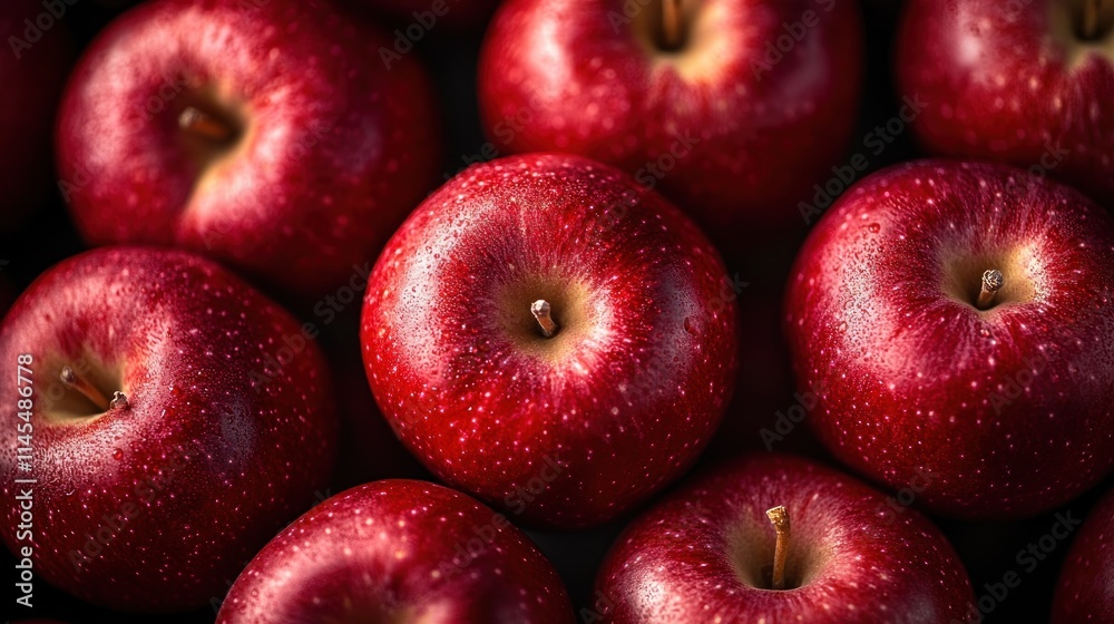 A close-up of shiny red apples arranged closely together, showcasing their freshness. A close-up of shiny red apples arranged closely together, showcasing their freshness.