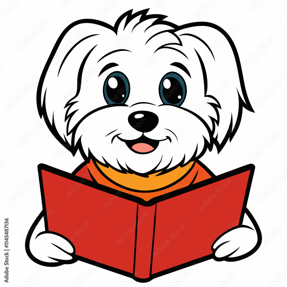 Fototapeta premium Maltese dog reading book on white background 