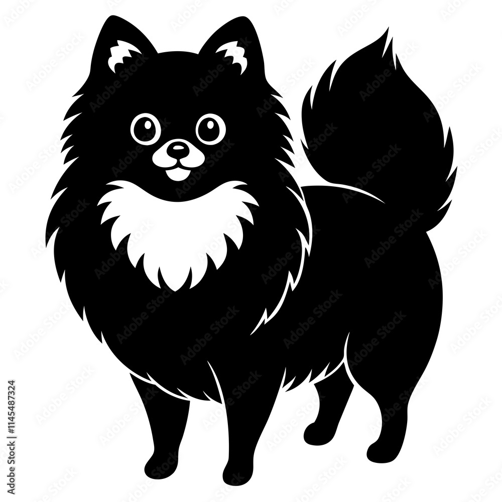 Fototapeta premium Pomeranian dog Silhouette on white background on Vector and illustration