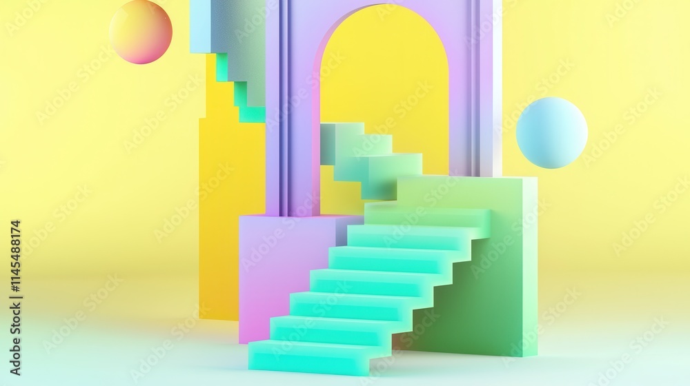 Colorful Geometric Steps with Shapes and Abstract Architectural Elements Colorful Geometric Steps with Shapes and Abstract Architectural Elements