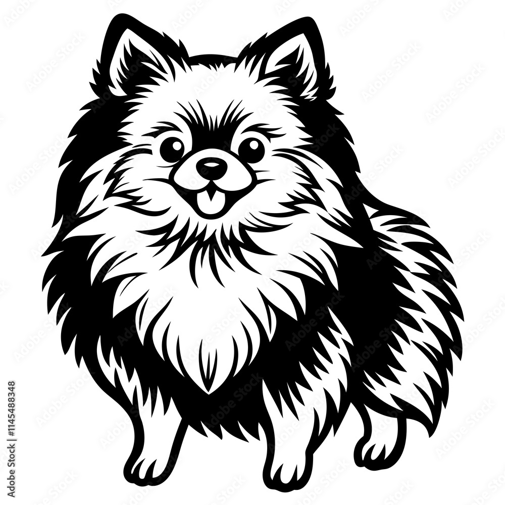 Fototapeta premium Pomeranian dog Silhouette on white background on Vector and illustration
