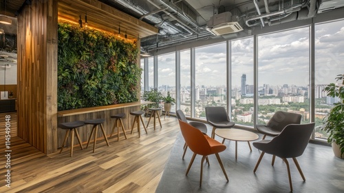 Modern Office Interior Design with City View and Living Wall