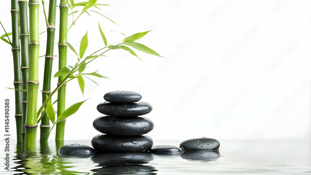 Serene Spa Background Zen Stones Bamboo Plants Copy Space for Branding Serene Spa Background Zen Stones Bamboo Plants Copy Space for Branding