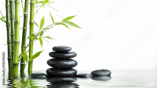 Serene Spa Background Zen Stones Bamboo Plants Copy Space for Branding