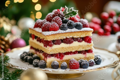 Wallpaper Mural A festive Napoleon cake layered with custard, topped with fresh berries, and dusted with powdered sugar, Torontodigital.ca