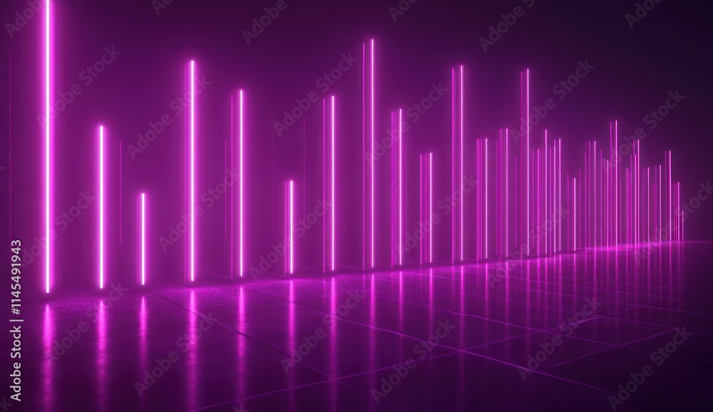 Abstract visualization of sound waves with neon pink lighting and reflective surfaces.