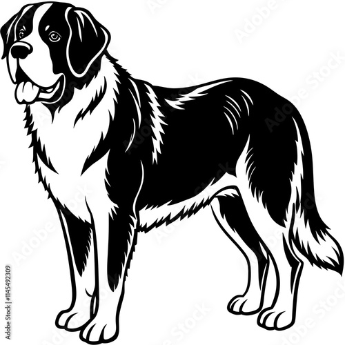 Silhouette Saint Bernard Dog Vector and illustration on white Background