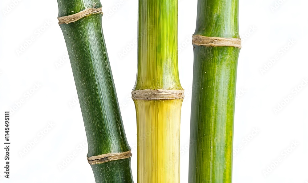 Fototapeta premium Three bamboo stalks, green and yellow, close-up.