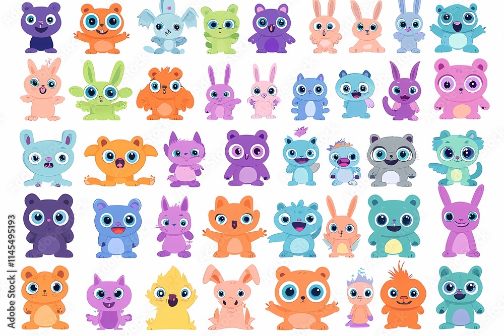 Obraz premium Cute and Colorful Cartoon Animals in Various Adorable Designs
