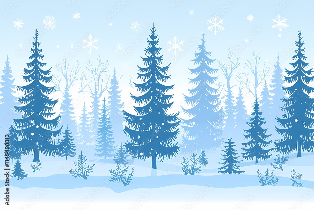 Obraz premium Peaceful Winter Forest with Snowflakes and Blue Trees