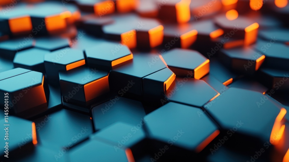 Abstract Hexagon Pattern: Digital Art with Orange and Blue Hues Abstract Hexagon Pattern: Digital Art with Orange and Blue Hues