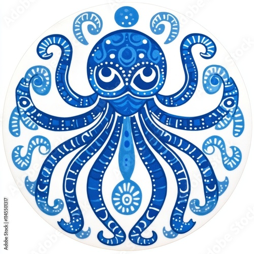 Ornate Blue Octopus Mandala Ocean Design photo