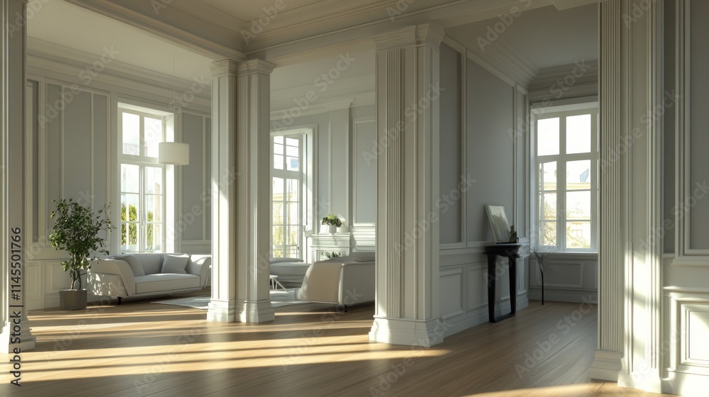 Obraz premium Spacious, modern interior with natural light and elegant design elements.