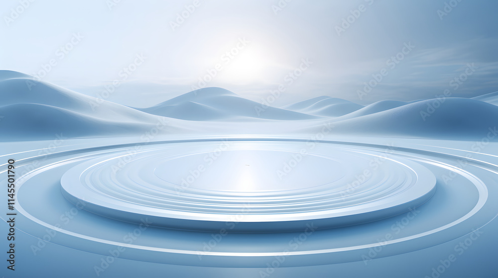 Fototapeta premium Digital blue and white circular ripples graphics poster background