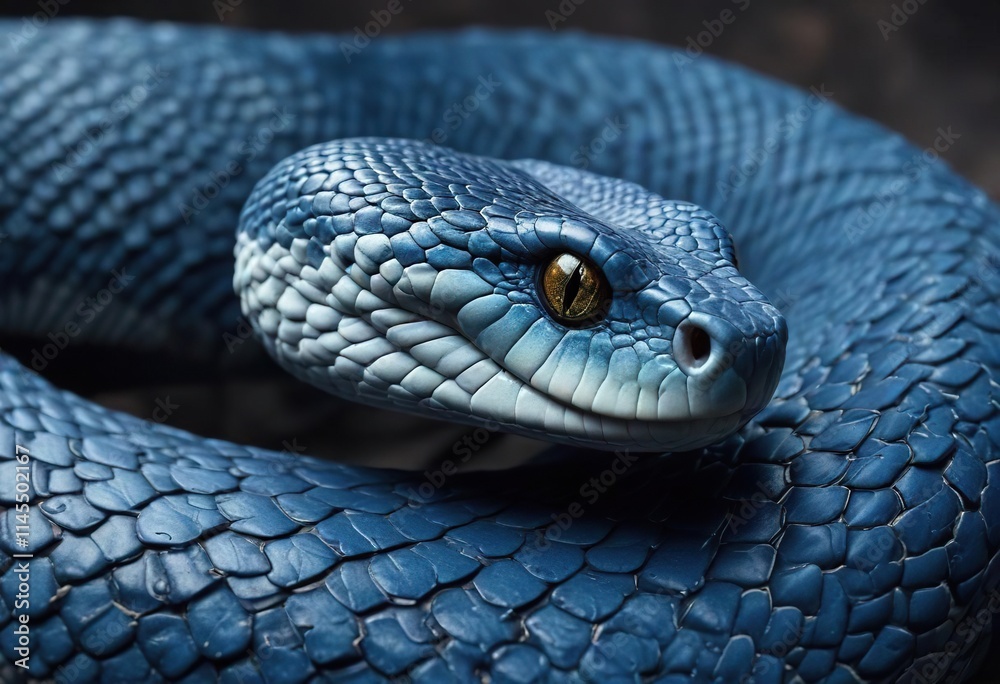 Fototapeta premium Blue viper snake in closeup with textured scales, viper, danger