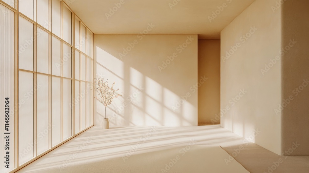 Fototapeta premium A serene, minimalistic interior with natural light and a decorative plant.