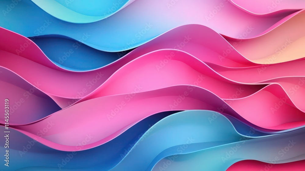 Generative AI illustration of colorful abstract background with pink and blue multicolored wavy surfaces