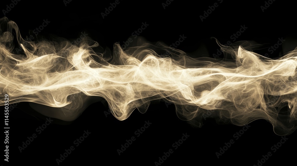 Intriguing smoke patterns, a captivating display of white and yellow smoke dancing against black backdrop Intriguing smoke patterns, a captivating display of white and yellow smoke dancing against black backdrop