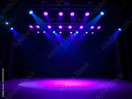 Brilliant purple and blue spotlights generate a creative, stylish, and captivating stage experience photo