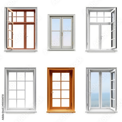 Set with different windows on white background frame isolated frame border design background isolated