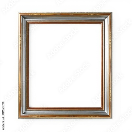 Empty brown and silver painted wood picture frame frame isolated frame border design background isolated