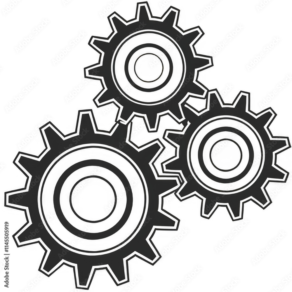 Interlocking Gears Illustration in Minimalist Black-and-White Design Interlocking Gears Illustration in Minimalist Black-and-White Design
