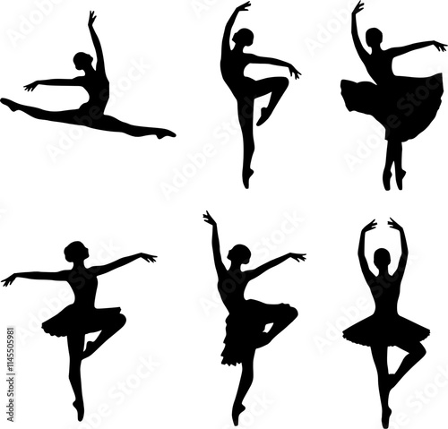 Ballerina. Six different vector ballet girls silhouettes. EPS 10 version.