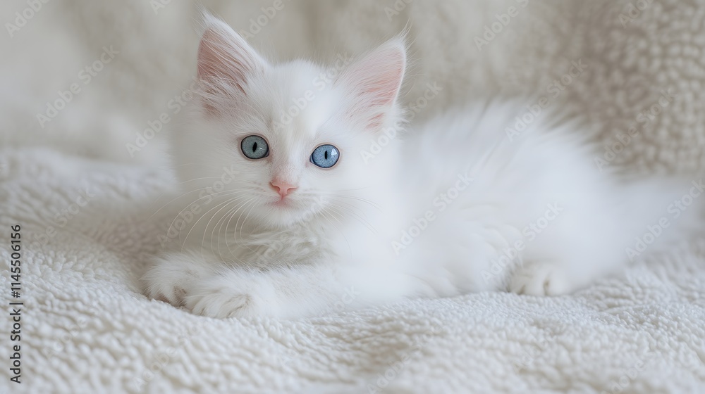 Adorable White Kitten With Striking Blue Eyes Adorable White Kitten With Striking Blue Eyes