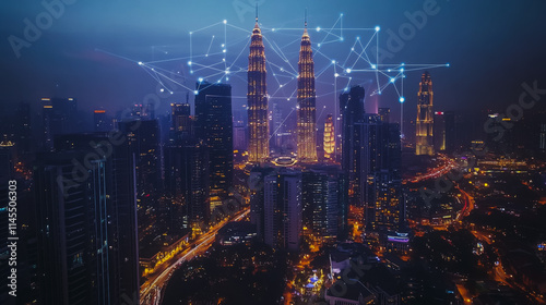 Wallpaper Mural Smart digital Innovation city with connection network reciprocity over the cityscape. of future smart wireless city and social media networking systems that connects business people with in city Torontodigital.ca