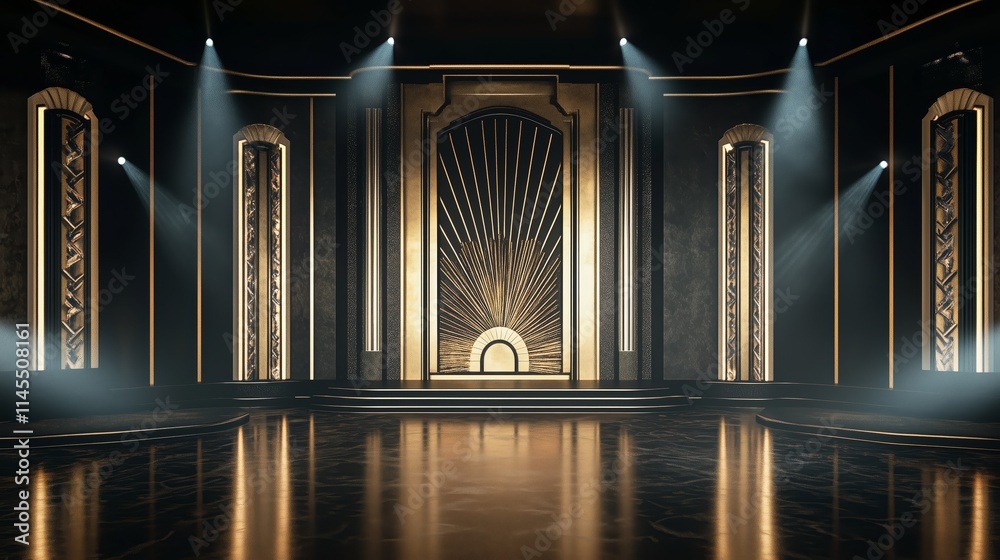 Fototapeta premium Opulent Art Deco Style Stage for Glamorous Events - Made with Generative AI