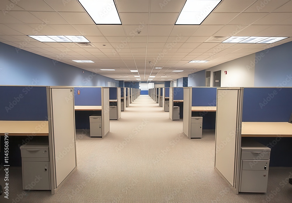 Modern Office Space with Cubicles and Desks for Collaborative Work in a Bright and Organized Environment Modern Office Space with Cubicles and Desks for Collaborative Work in a Bright and Organized Environment