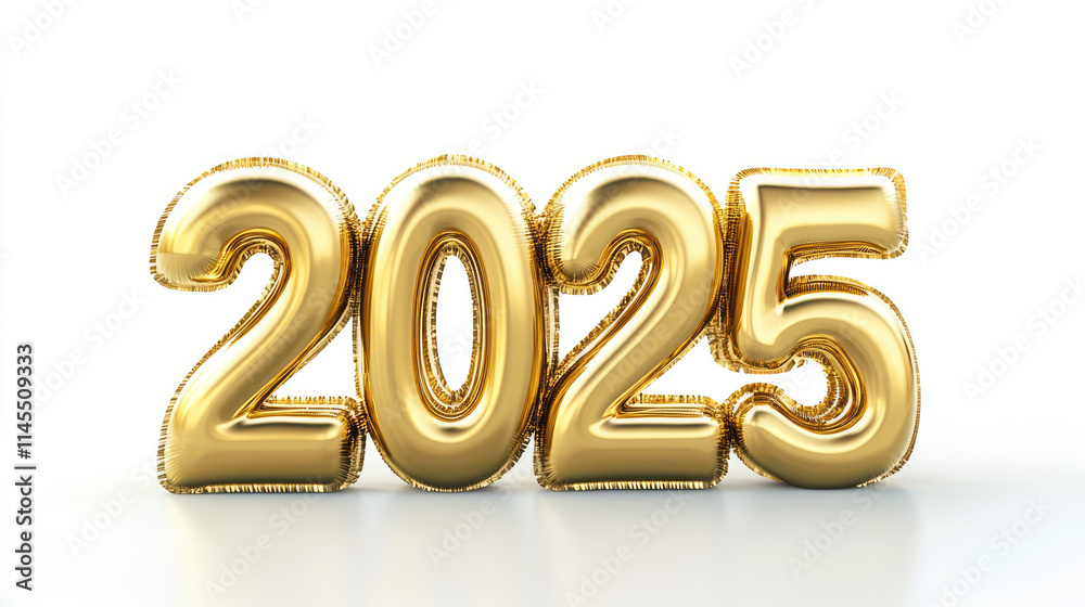 Happy New Year 2025 gold balloons on white background Happy New Year 2025 gold balloons on white background