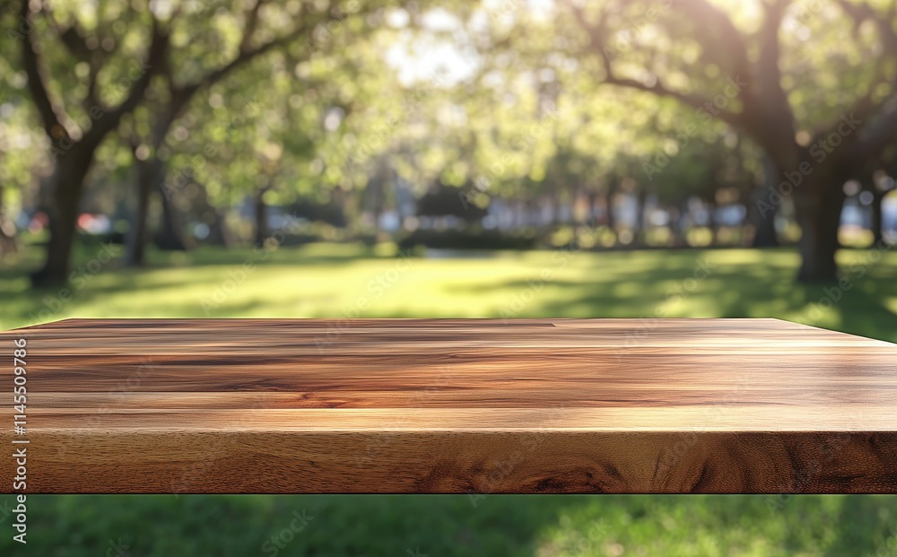 Natural Outdoor Table Top in Park Setting Surrounded by Lush Green Trees, Capturing a Bright and Inviting Atmosphere for Relaxation and Leisure Activities Natural Outdoor Table Top in Park Setting Surrounded by Lush Green Trees, Capturing a Bright and Inviting Atmosphere for Relaxation and Leisure Activities