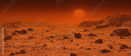 Dusty, orange-hued moon rocks scattered on the surface of a barren, rocky terrain , moon surface, lunar rock, barren landscape, meteorite